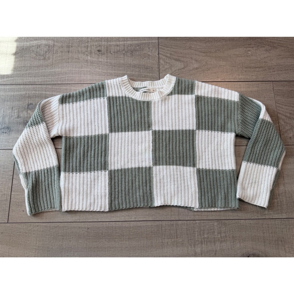 sage green checkered knit‎ sweater- XS